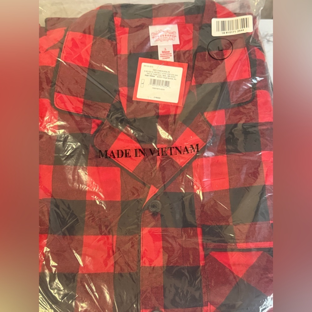 NWT Mens Medium Buffalo Red Black Plaid 100% Cotton Pajamas Set WonderShop L